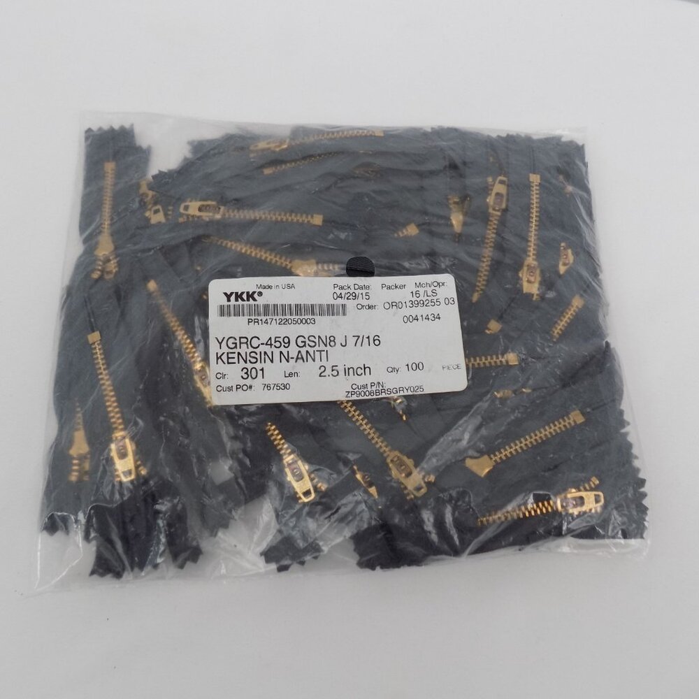 Lot of 100 YKK Metal Zippers Brass 2.5 inch Sewing Closed End Semi Auto Lock NEW